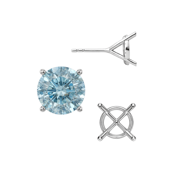 Round Four Prong Martini Basket Style Earrings with Push Post