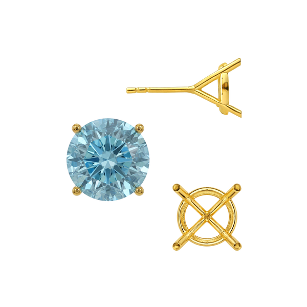 Round Four Prong Martini Basket Style Earrings with Push Post