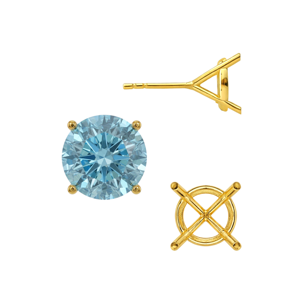 Round Four Prong Martini Basket Style Earrings with Push Post