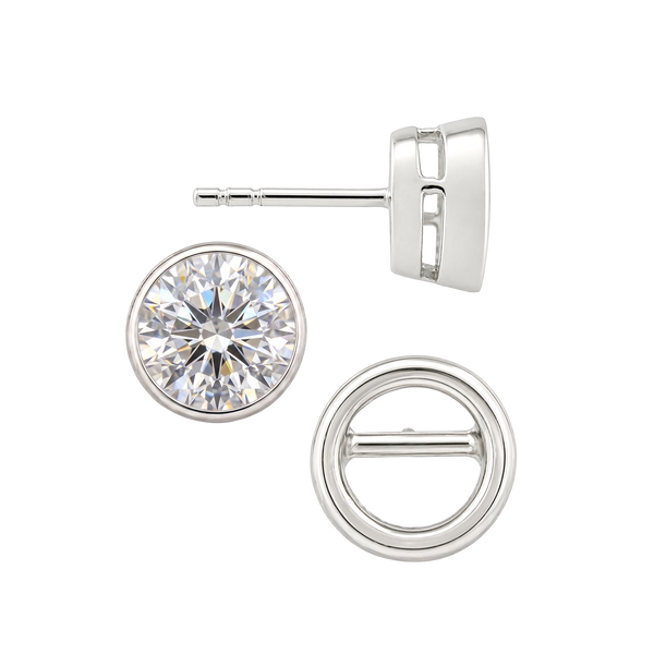 Round Bezel Earrings with Airline with Push Post