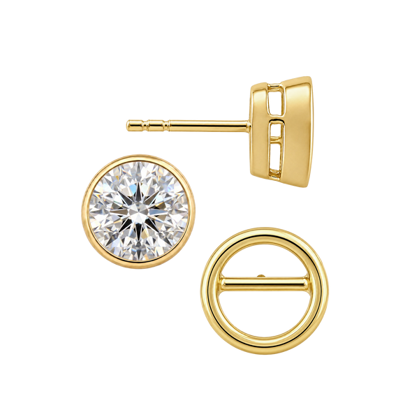 Round Bezel Earrings with Airline with Push Post