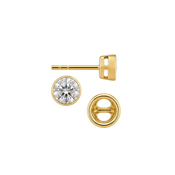 Round Bezel Earrings with Airline with Push Post