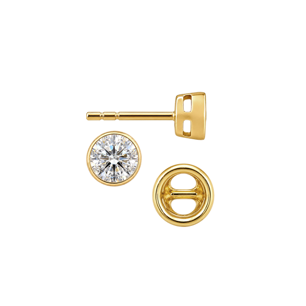 Round Bezel Earrings with Airline with Push Post