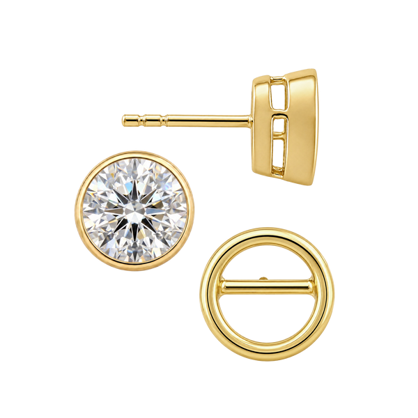 Round Bezel Earrings with Airline with Push Post