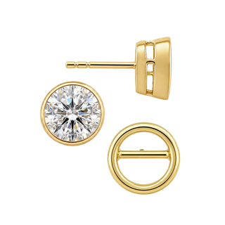 Round Bezel Earrings with Airline with Push Post
