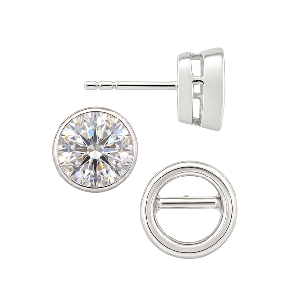 Round Bezel Earrings with Airline with Push Post