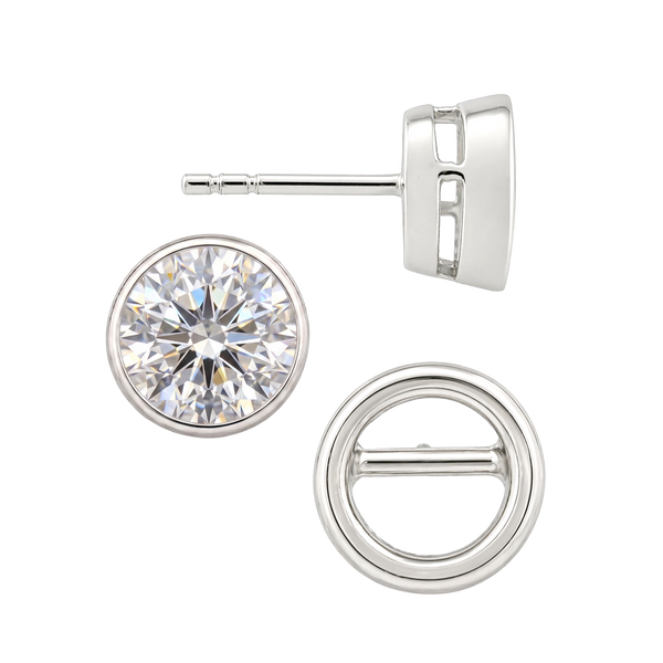 Round Bezel Earrings with Airline with Push Post