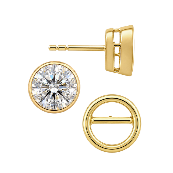 Round Bezel Earrings with Airline with Push Post