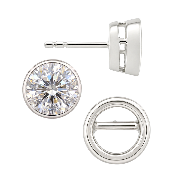 Round Bezel Earrings with Airline with Push Post