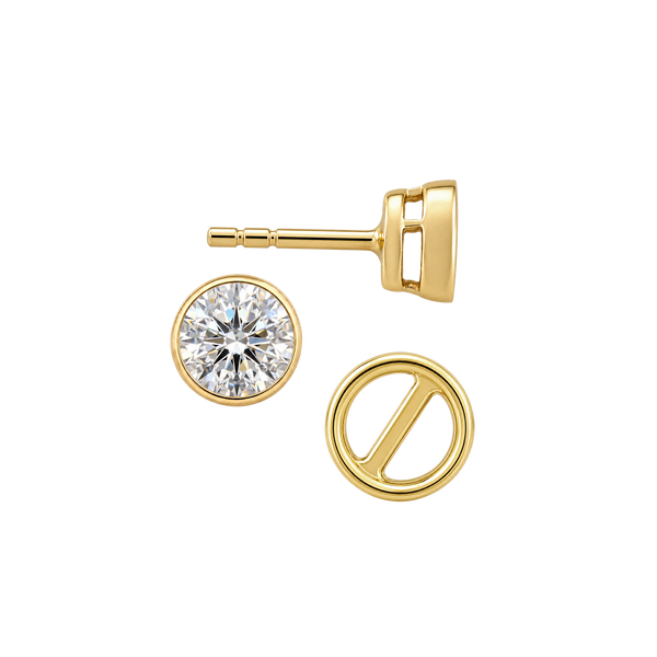 Round Bezel Earrings with Airline with Push Post