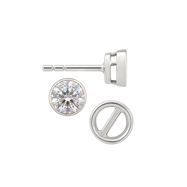 Round Bezel Earrings with Airline with Push Post
