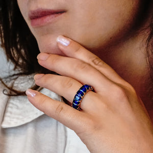 All Around Emerald Shape Blue Colored Stone Ring (6.0 x 4.0 mm)