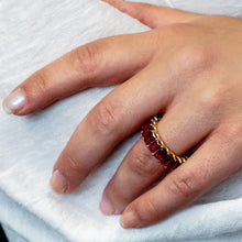 Load image into Gallery viewer, All Around Emerald Shape Red Colored Stone Ring (6.0 x 4.0 mm)

