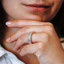 Load image into Gallery viewer, All Around Emerald Shape White Colored Stone Ring (6.0 x 4.0 mm)
