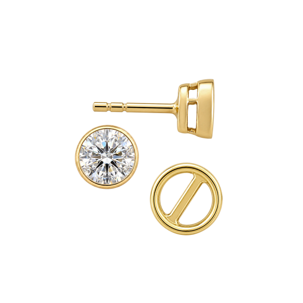 Round Bezel Earrings with Airline with Push Post