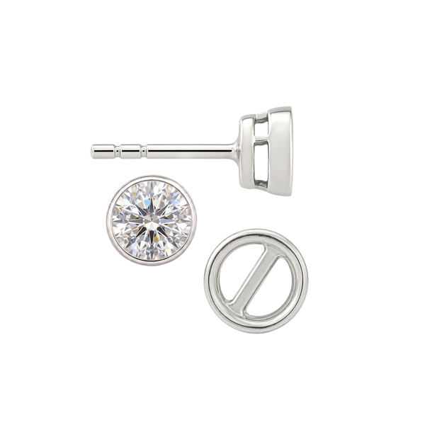 Round Bezel Earrings with Airline with Push Post