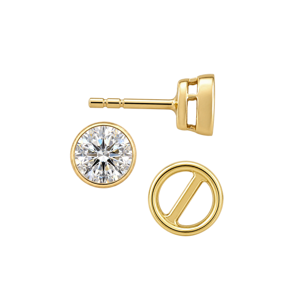 Round Bezel Earrings with Airline with Push Post