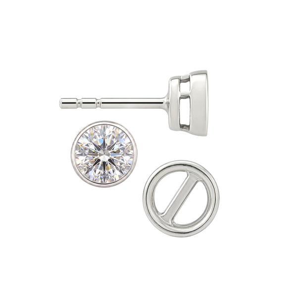 Round Bezel Earrings with Airline with Push Post