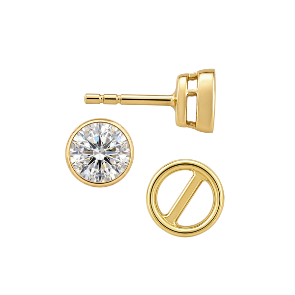 Round Bezel Earrings with Airline with Push Post