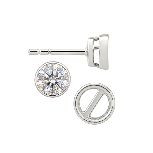 Round Bezel Earrings with Airline with Push Post