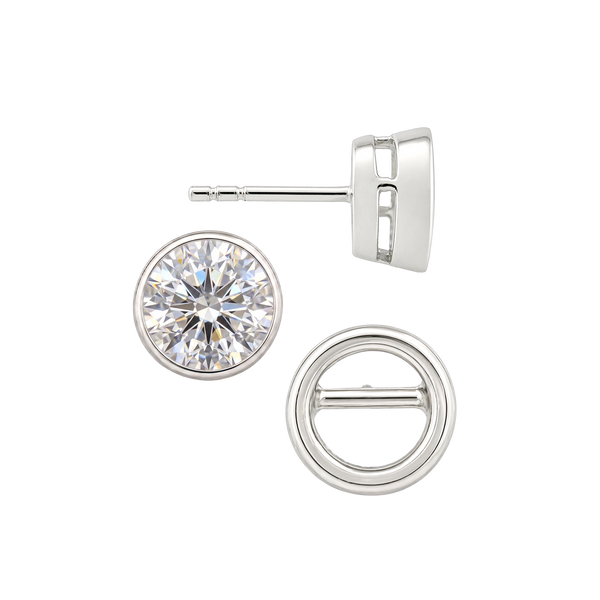 Round Bezel Earrings with Airline with Push Post