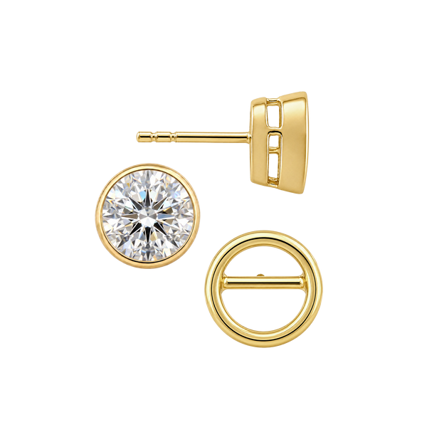 Round Bezel Earrings with Airline with Push Post