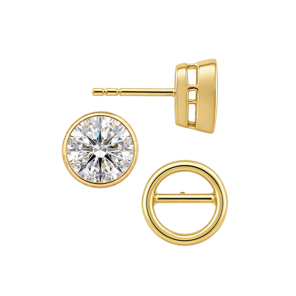Round Bezel Earrings with Airline with Push Post