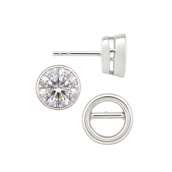 Round Bezel Earrings with Airline with Push Post