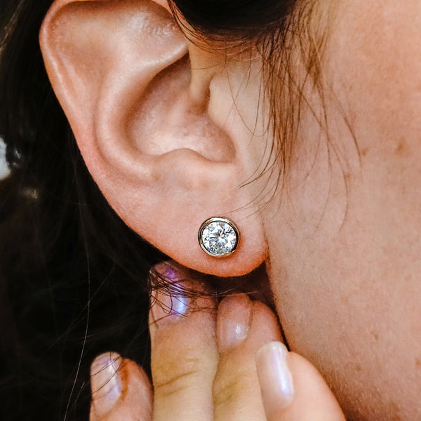 Round Bezel Earrings with CZ