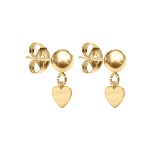 Heavy Heart Ball Earrings in 14K Gold
