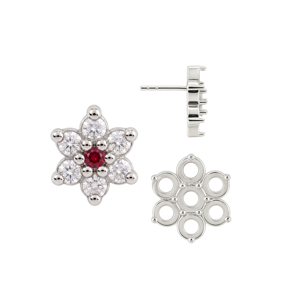 Round Seven Stone Cluster Earrings with Push Post