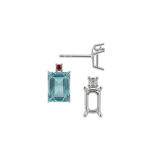 Emerald Four Prong Basket Earrings with One Accent
