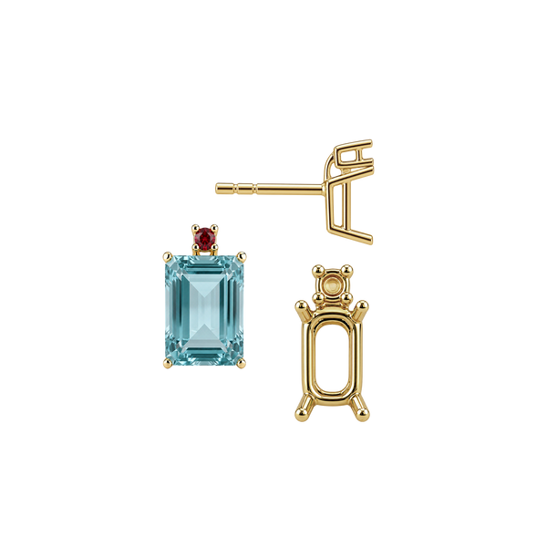 Emerald Four Prong Basket Earrings with One Accent