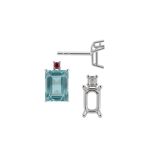 Emerald Four Prong Basket Earrings with One Accent