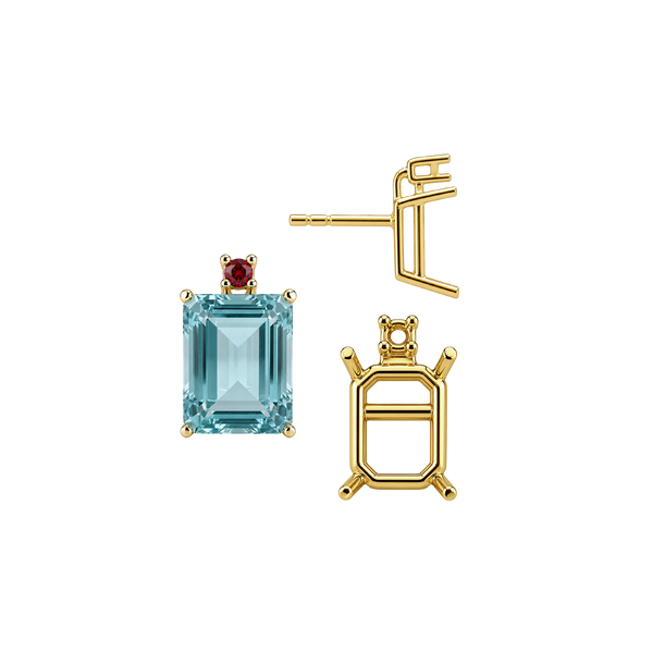 Emerald Four Prong Basket Earrings with One Accent