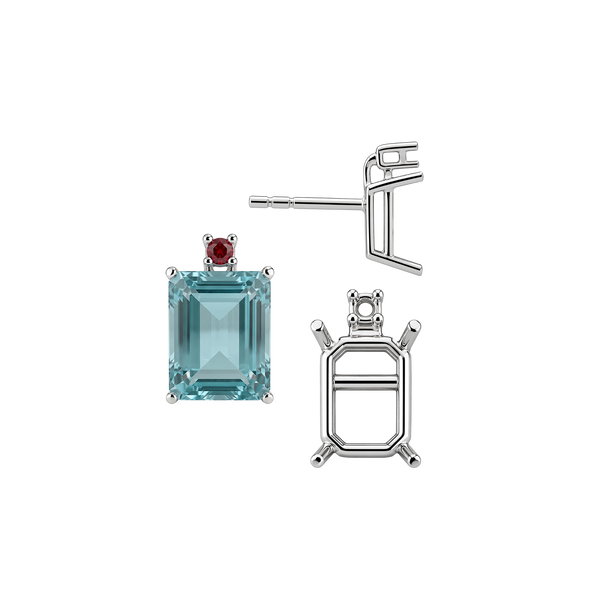 Emerald Four Prong Basket Earrings with One Accent