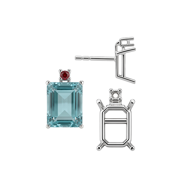 Emerald Four Prong Basket Earrings with One Accent