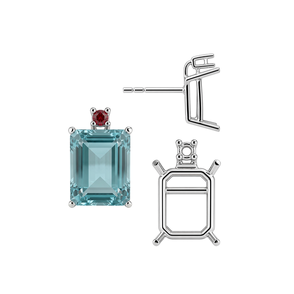 Emerald Four Prong Basket Earrings with One Accent