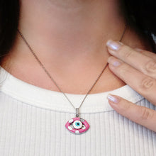 Load image into Gallery viewer, ITI NYC Evil Eye Pendant with Pink and White Enamel in Sterling Silver
