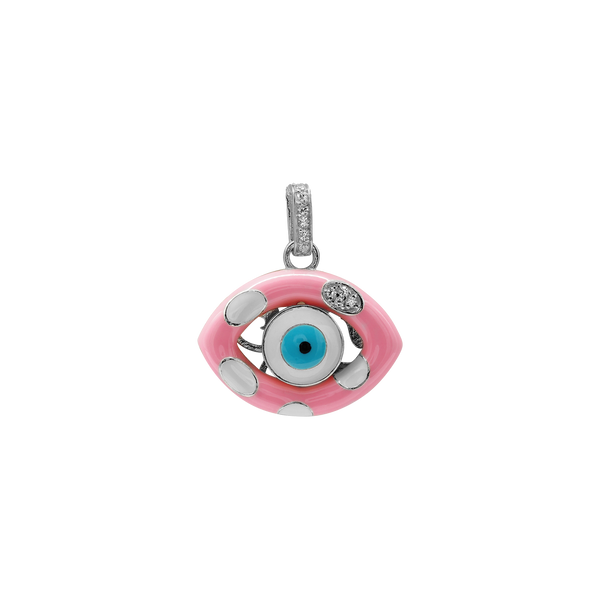 ITI NYC Evil Eye Pendant with Pink and White Enamel in Sterling Silver