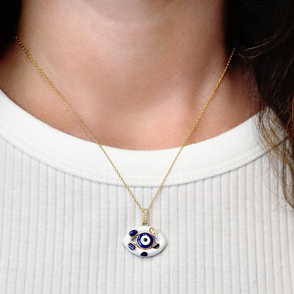 ITI NYC Evil Eye Pendant with Dark Blue and White Enamel in Sterling Silver
