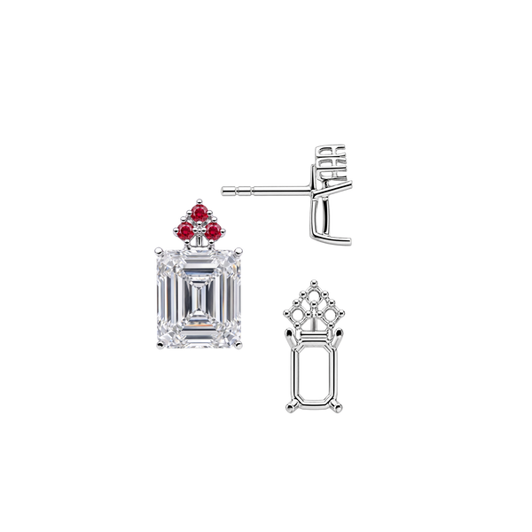 Emerald Four Prong Basket Earrings with 3 Accents with Push Post