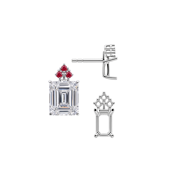 Emerald Four Prong Basket Earrings with 3 Accents with Push Post