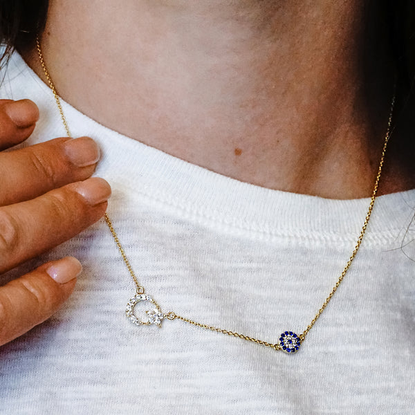 ITI NYC Moon, Star, and Evil Eye Necklace in Sterling Silver