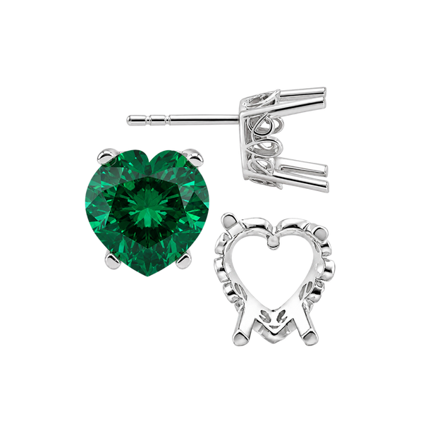 Heart Shape Four Prong Filigree Earrings with Push Post