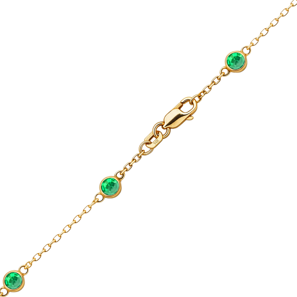 Finished Diamond by the Yard Cable Chain Anklet in 14K Yellow Gold with Emerald Stones