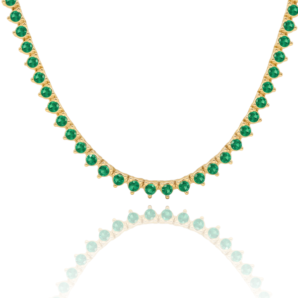 Tennis Necklace with Emerald Stones (May Birthstones) in 14K Gold (1.75 mm - 4.0 mm)