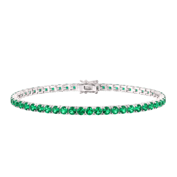Tennis Bracelet with Emerald Colored CZ in Sterling Silver (2 mm - 4 mm)