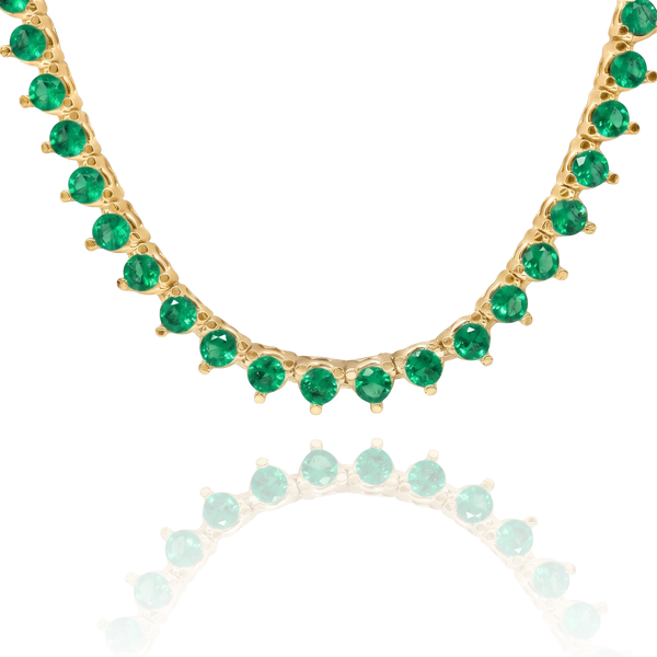 Tennis Necklace with Emerald Stones (May Birthstones) in 14K Gold (1.75 mm - 4.0 mm)