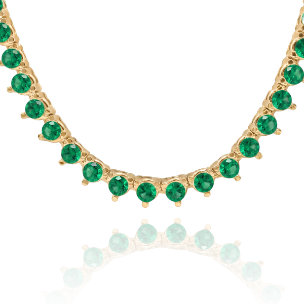 Tennis Necklace with Emerald Stones (May Birthstones) in 14K Gold (1.75 mm - 4.0 mm)